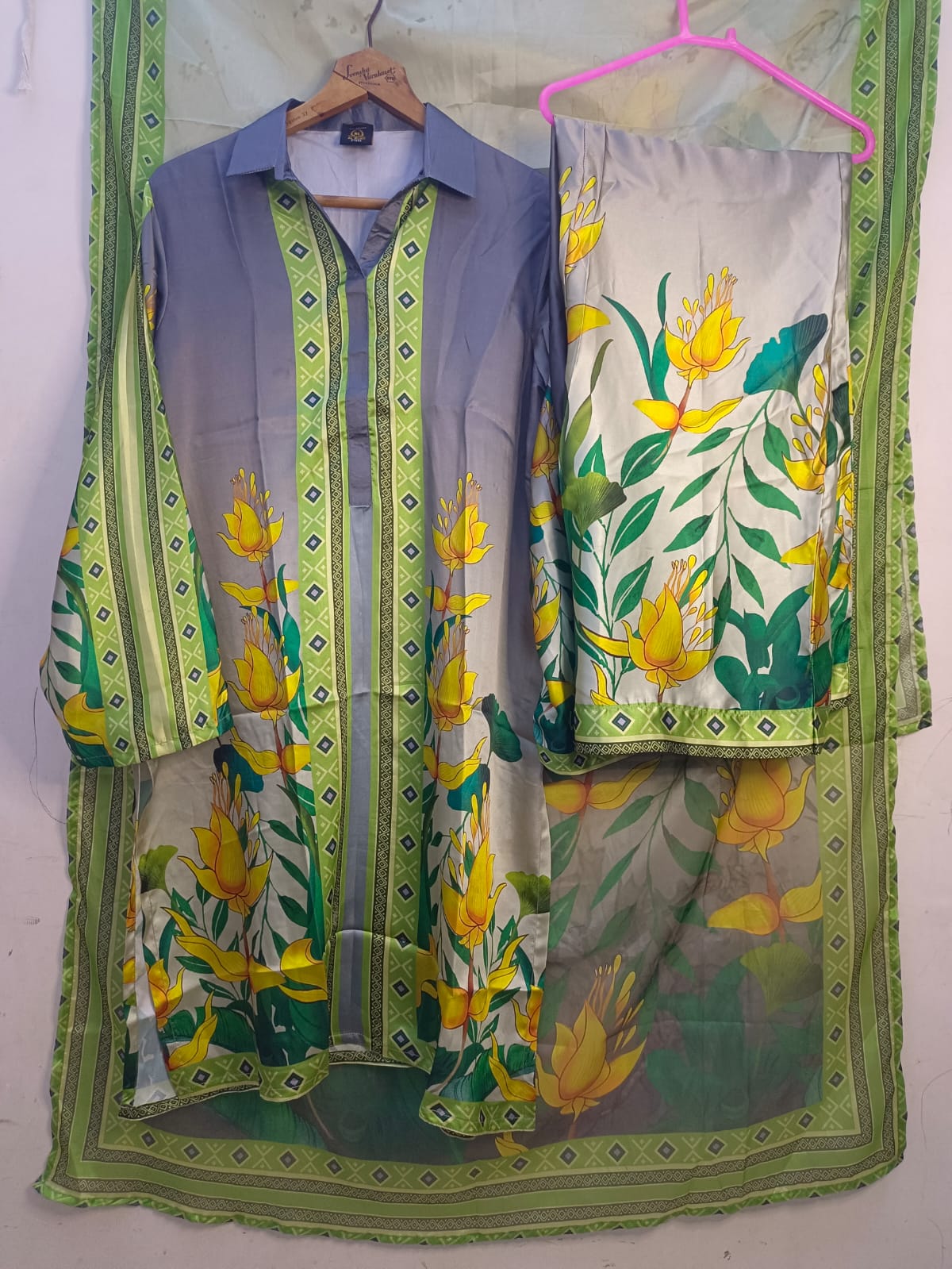 Three piece silk suit